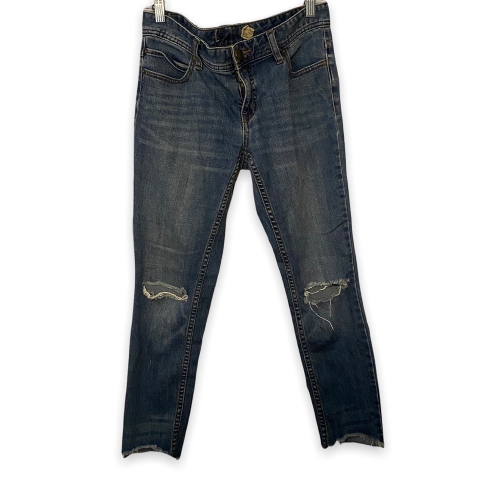 Free People Distressed Raw Hem Ankle Jeans